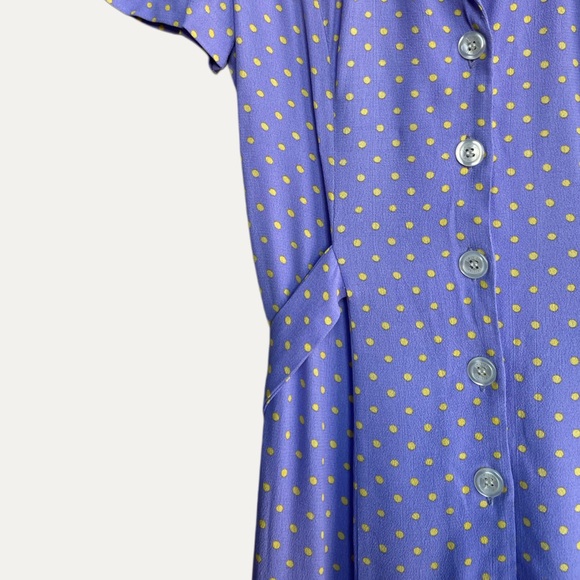 ROUJE NWT Lilac Purple Yellow Polka Dot Printed Button Down Marin Midi Dress 40 - Picture 10 of 17